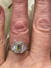 Load image into Gallery viewer, GIA 4.01CT Vintage Emerald Diamond 3 Stone Engagement Wedding  Platinum Ring