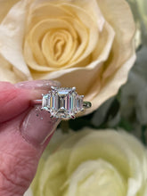 Load image into Gallery viewer, GIA 4.01CT Vintage Emerald Diamond 3 Stone Engagement Wedding  Platinum Ring