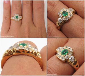 1.00CT ANTIQUE VINTAGE GREEN EMERALD DIAMOND ENGAGEMENT WEDDING CLUSTER RING 18K/Diamond Violet Company, Inc