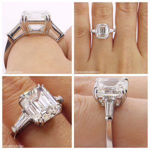 GIA 5.62ct Estate Vintage Emerald cut Diamond Engagement Wedding Platinum Ring