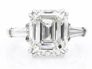 GIA 5.62ct Estate Vintage Emerald cut Diamond Engagement Wedding Platinum Ring