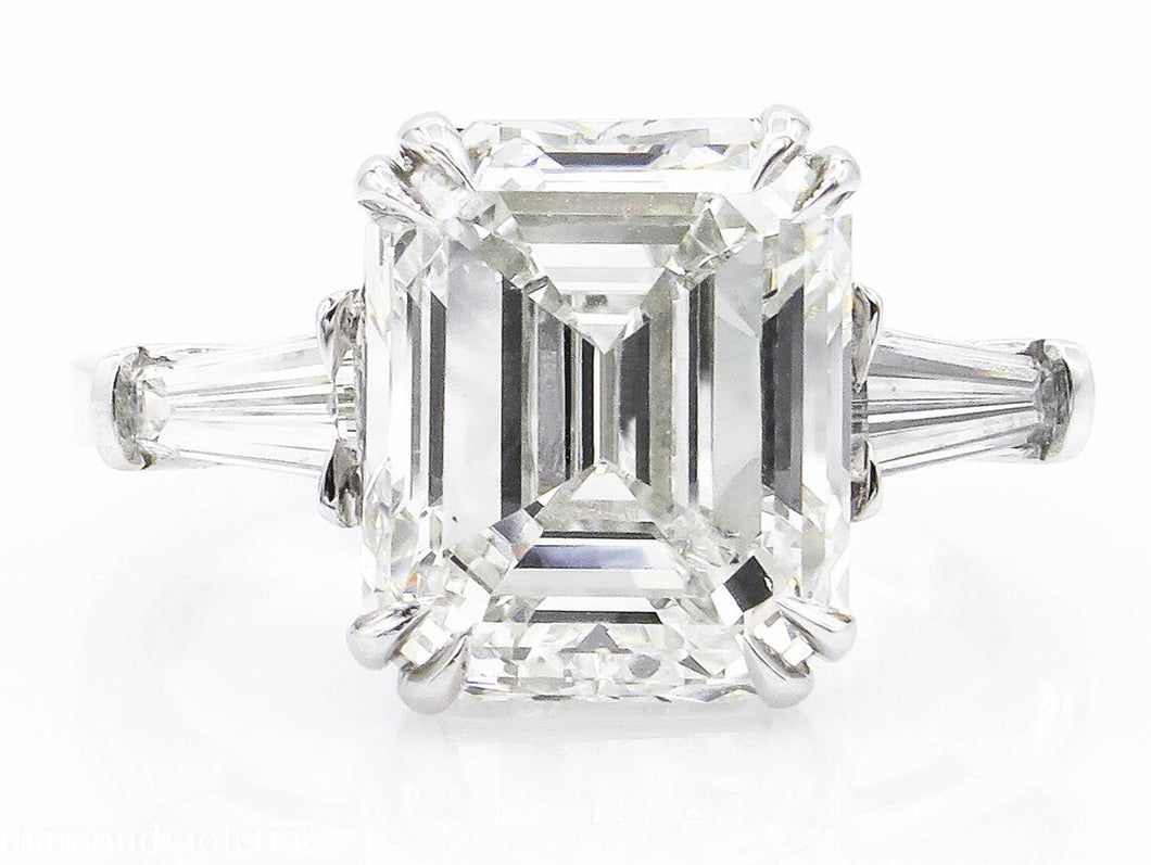 GIA 5.62ct Estate Vintage Emerald cut Diamond Engagement Wedding Platinum Ring