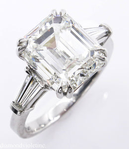 GIA 5.62ct Estate Vintage Emerald cut Diamond Engagement Wedding Platinum Ring