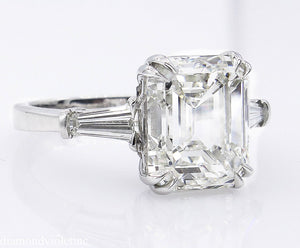 GIA 5.62ct Estate Vintage Emerald cut Diamond Engagement Wedding Platinum Ring