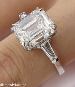 GIA 5.62ct Estate Vintage Emerald cut Diamond Engagement Wedding Platinum Ring