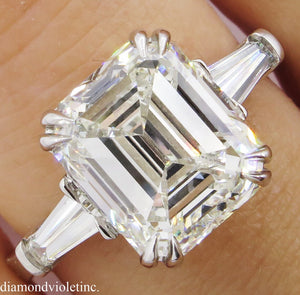 GIA 5.62ct Estate Vintage Emerald cut Diamond Engagement Wedding Platinum Ring