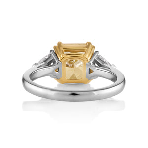 Reserved GIA 3.68ct Estate Vintage Fancy Yellow Radiant 3 Stone Engagement Wedding Platinum/ 18k Yellow Gold Ring