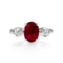 Load image into Gallery viewer, GIA 4.02ct Estate Vintage BURMA Red Ruby Diamond 3 Stone Engagement Wedding White Gold Ring 