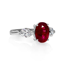 Load image into Gallery viewer, GIA 4.02ct Estate Vintage BURMA Red Ruby Diamond 3 Stone Engagement Wedding White Gold Ring 