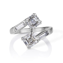 Load image into Gallery viewer, GIA 2.37ct Antique Vintage Art Deco Asscher Diamond “Toi et Moi” Crossover Platinum Ring