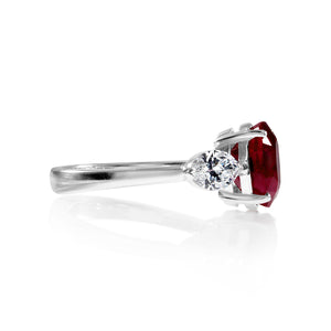 GIA 4.02ct Estate Vintage BURMA Red Ruby Diamond 3 Stone Engagement Wedding White Gold Ring 