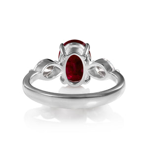 GIA 4.02ct Estate Vintage BURMA Red Ruby Diamond 3 Stone Engagement Wedding White Gold Ring 