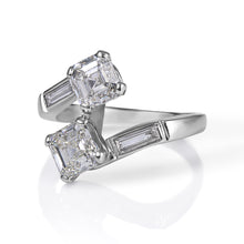 Load image into Gallery viewer, GIA 2.37ct Antique Vintage Art Deco Asscher Diamond “Toi et Moi” Crossover Platinum Ring