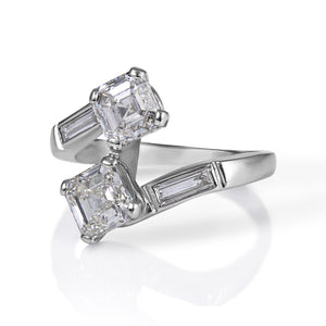 GIA 2.37ct Antique Vintage Art Deco Asscher Diamond “Toi et Moi” Crossover Platinum Ring