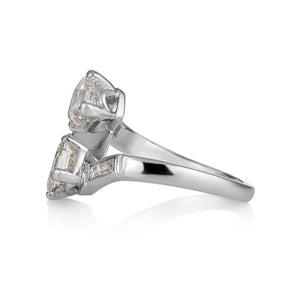 GIA 2.37ct Antique Vintage Art Deco Asscher Diamond “Toi et Moi” Crossover Platinum Ring