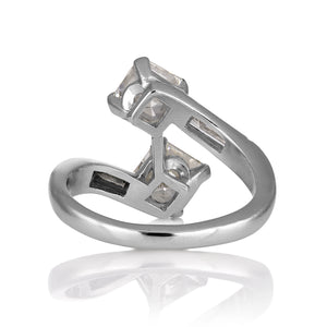 GIA 2.37ct Antique Vintage Art Deco Asscher Diamond “Toi et Moi” Crossover Platinum Ring