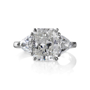 GIA 4.01CT Estate Vintage Radiant Diamond 3 Stone Engagement Wedding Platinum Ring