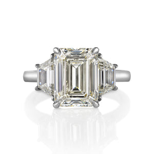 GIA 5.01ct Estate Vintage Emerald cut Diamond 3 Stone Engagement Wedding Platinum Ring