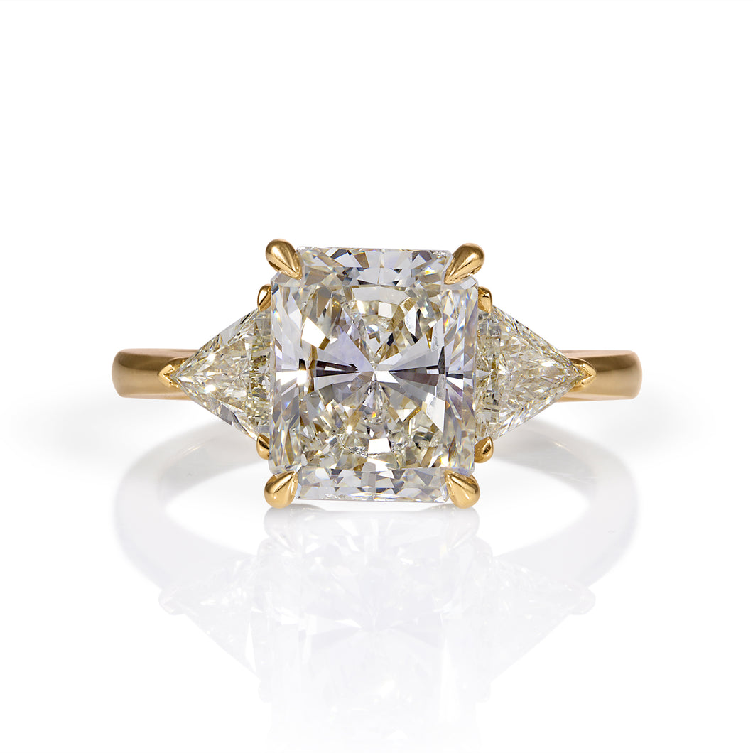 GIA 3.57ct Estate Vintage Radiant Diamond Engagement Wedding 18k Yellow Gold Ring