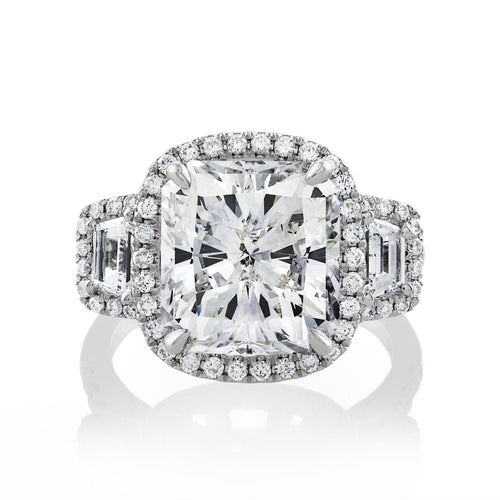 Reserved GIA 7.58ctw Estate Radiant Cut & Trapezoids  Diamond Engagement Halo 18kWG Ring