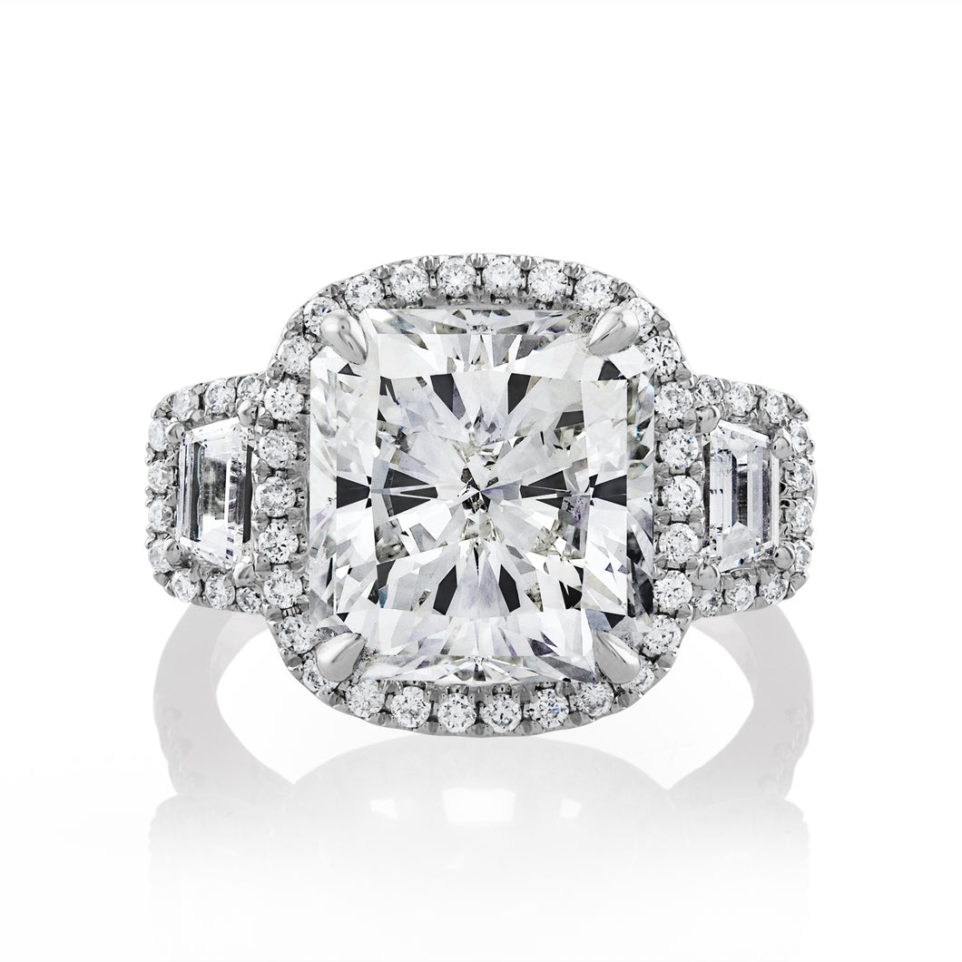 Reserved GIA 7.58ctw Estate Radiant Cut & Trapezoids  Diamond Engagement Halo 18kWG Ring