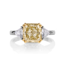 Load image into Gallery viewer, Reserved GIA 3.68ct Estate Vintage Fancy Yellow Radiant 3 Stone Engagement Wedding Platinum/ 18k Yellow Gold Ring