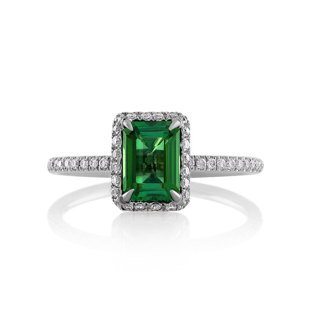 Reserved 1.57ct Estate Vintage Green Tourmaline Diamond Engagement Wedding Ring Platinum