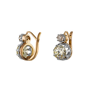 Victorian GIA 5.21ct Old European Diamond Dangling Platinum 18K Rose Gold Earrings