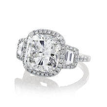 Load image into Gallery viewer, Reserved GIA 7.58ctw Estate Radiant Cut &amp; Trapezoids  Diamond Engagement Halo 18kWG Ring