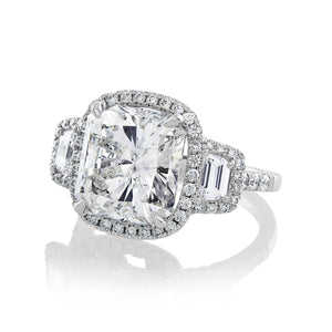 Reserved GIA 7.58ctw Estate Radiant Cut & Trapezoids  Diamond Engagement Halo 18kWG Ring