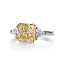 Load image into Gallery viewer, Reserved GIA 3.68ct Estate Vintage Fancy Yellow Radiant 3 Stone Engagement Wedding Platinum/ 18k Yellow Gold Ring