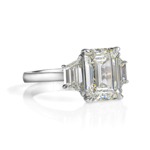 GIA 5.01ct Estate Vintage Emerald cut Diamond 3 Stone Engagement Wedding Platinum Ring