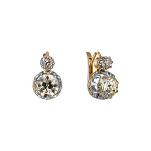 Victorian GIA 5.21ct Old European Diamond Dangling Platinum 18K Rose Gold Earrings