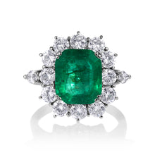 Load image into Gallery viewer, GIA 6.0ct Vintage Colombian Green Emerald Diamond Cluster Engagement Wedding 18k White Gold Ring