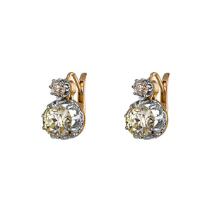 Victorian GIA 5.21ct Old European Diamond Dangling Platinum 18K Rose Gold Earrings