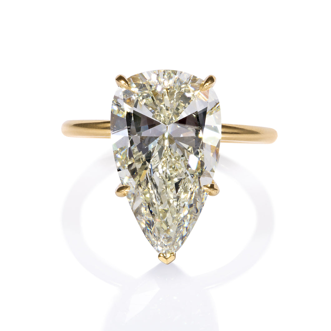 GIA 5.31ct Estate Vintage Pear Diamond Solitaire Engagement Wedding 18k Yellow Gold Platinum Ring