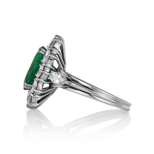 GIA 6.0ct Vintage Colombian Green Emerald Diamond Cluster Engagement Wedding 18k White Gold Ring