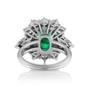 GIA 6.0ct Vintage Colombian Green Emerald Diamond Cluster Engagement Wedding 18k White Gold Ring