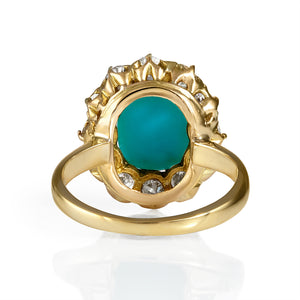 RESERVED.... GIA 3.60ct Authentic Antique Victorian Turquoise Diamond Cluster Cocktail 18k Yellow Gold Ring