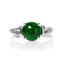 Load image into Gallery viewer, GIA 4.52ct Green Tsavorite Diamond Three Stone Engagement Wedding Platinum Ring