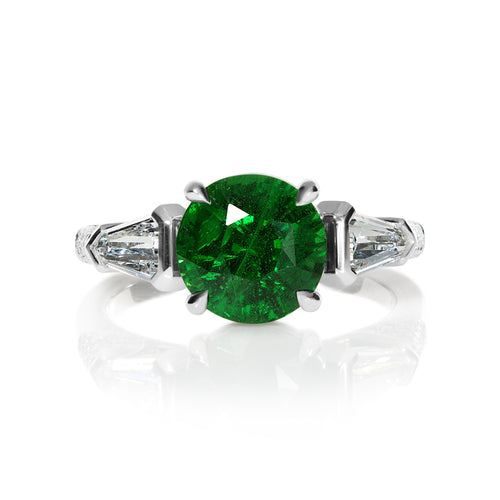 GIA 4.52ct Green Tsavorite Diamond Three Stone Engagement Wedding Platinum Ring