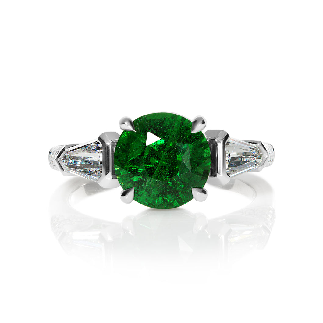 GIA 4.52ct Green Tsavorite Diamond Three Stone Engagement Wedding Platinum Ring