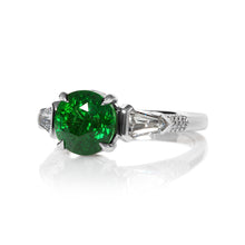 Load image into Gallery viewer, GIA 4.52ct Green Tsavorite Diamond Three Stone Engagement Wedding Platinum Ring