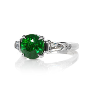 GIA 4.52ct Green Tsavorite Diamond Three Stone Engagement Wedding Platinum Ring