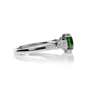 GIA 4.52ct Green Tsavorite Diamond Three Stone Engagement Wedding Platinum Ring