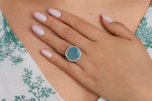 Load image into Gallery viewer, Reserved HUGE Estate Vintage Australian Crystal Opal Diamond Platinum Ring Signed