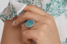 Load image into Gallery viewer, Reserved HUGE Estate Vintage Australian Crystal Opal Diamond Platinum Ring Signed