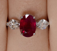 Load image into Gallery viewer, GIA 4.02ct Estate Vintage BURMA Red Ruby Diamond 3 Stone Engagement Wedding White Gold Ring 