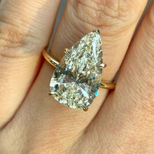 Load image into Gallery viewer, GIA 5.31ct Estate Vintage Pear Diamond Solitaire Engagement Wedding 18k Yellow Gold Platinum Ring