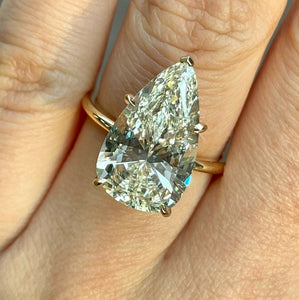 GIA 5.31ct Estate Vintage Pear Diamond Solitaire Engagement Wedding 18k Yellow Gold Platinum Ring